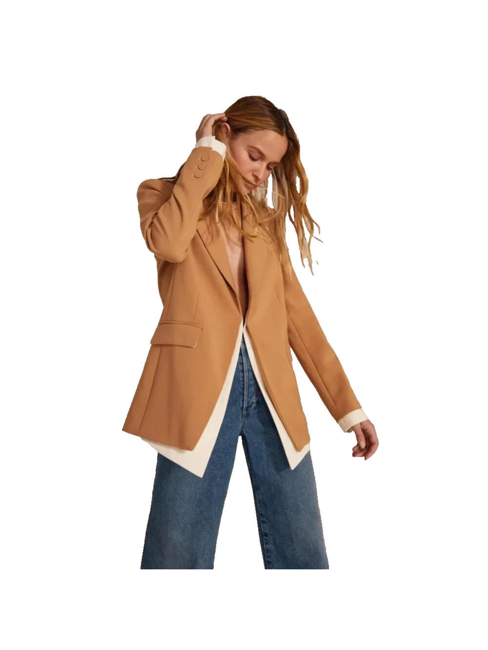 NEW, Favorite Daughter Kelly Contrast Layered Blazer in Tan Sz L #SJ2273